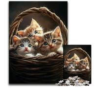 Puzzle 1000 pièces pour Adolescents Chaton dans Un Panier de Fleurs Puzzles en Carton Intéressant pour la réduction du Stress, Idées Cadeaux pour Les 14 Ans et Plus 26x38cm