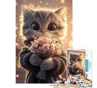 Puzzle 1000 pièces pour Adolescents Chaton Mignon avec Fleurs défi éducatif Anti-Stress Jouet éducatif adapté aux 14 Ans et Plus (38x52cm)