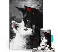 Puzzle 1000 pièces pour Adolescents Chats Noirs et Blancs Compétition de Vitesse Manuelle Cadeaux du Père Noël Secret 38x26cm