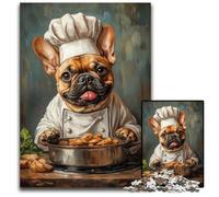 Puzzle 1000 pièces pour Adolescents Chef Bulldog Puzzles en Bois pour 14 Ans et Plus Difficile à Terminer mais Amusant et Humoristique Cadeau d'anniversaire 50X75CM