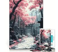 Puzzle 1000 pièces pour Adolescents Chemin de cerisiers en Fleurs Paysage Japonais Assemblage Fin Jeu Amusant et Stimulant Jeu Confortable Cadeau d'anniversaire (50x75cm)