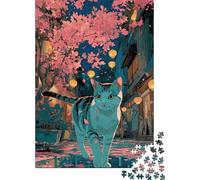 Puzzle 1000 Pièces pour Adolescents Cherry Blossom Cat Street Puzzles pour Adultes pour S'amuser en Famille Stimule Le Cerveau Jeu Au Design Élégant 38x26cm/1000pcs