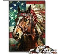 Puzzle 1000 pièces pour Adolescents, Cheval Drapeau américain, à partir de 14 Ans Un Jeu Stimulant à Offrir à Toute la Famille et aux Amis (Taille 26x38cm)