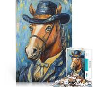 Puzzle 1000 pièces pour Adolescents Cheval en Chapeau Haut de Forme Jeu Stimulant avec des pièces de Formes aléatoires entièrement imbriquées 75x50cm