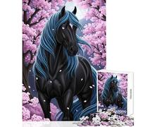 Puzzle 1000 pièces pour Adolescents Cheval Fleurs de Cerisier Décoration intérieure Jouet activité Artistique Cadeau Jeu Amusant pour développer sa motricité Fine et Son Cerveau Dimensions 38x52cm
