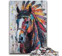 Puzzle 1000 pièces pour Adolescents Cheval Indien Jouet éducatif intellectuel décompressant Cadeaux du Père Noël Secret 26x38cm