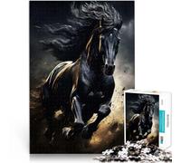Puzzle 1000 pièces pour Adolescents Cheval Noir au Galop Compétition de Vitesse Manuelle Liste de souhaits avec Le Père Noël 75x50cm