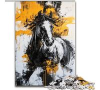 Puzzle 1000 pièces pour Adolescents Cheval Noir et Doré, à partir de 14 Ans Un Jeu Stimulant à Offrir à Toute la Famille et aux Amis (Taille 26x38cm)