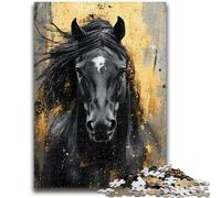 Puzzle 1000 pièces pour Adolescents Cheval Noir et doré Décoration Murale Artistique et idée Cadeau d'anniversaire pour Amis, Bureau à Domicile 26x38cm