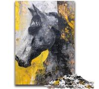 Puzzle 1000 pièces pour Adolescents Cheval Noir et doré Jeu Stimulant et éducatif en Famille pour Anniversaire, Noël 26x38cm
