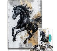 Puzzle 1000 pièces pour Adolescents Cheval Noir et doré, Jeux Amusants en Famille, activités Amusantes à la Maison, Cadeau d'anniversaire, Cadeaux de Voyage 50x75cm