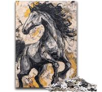 Puzzle 1000 pièces pour Adolescents Cheval Noir et doré Jouet éducatif décompressant Décoration Parfaite 50x75cm