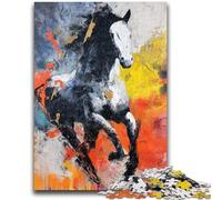 Puzzle 1000 pièces pour Adolescents Cheval Noir et doré pour Les 14 Ans et Plus Défi éducatif Activités Amusantes à la Maison, Cadeaux d'anniversaire, Cadeaux de Voyage 50x75cm