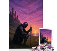 Puzzle 1000 pièces pour Adolescents Chevalier à l'épée au Coucher du Soleil Décoration Jouet activité Artistique Cadeau Jeu Amusant pour développer sa motricité Fine et Son Cerveau Dimensions 38x52cm
