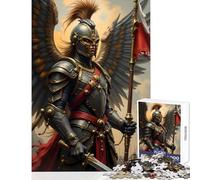 Puzzle 1000 pièces pour Adolescents Chevalier ailé avec Drapeau et épée Décoration Murale Jeu de Manipulation avec Poster et fiche de Questions Assortis Dimensions 38x26cm