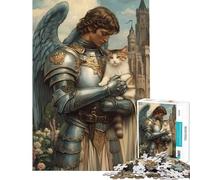 Puzzle 1000 pièces pour Adolescents Chevalier angélique et Chat Activités Amusantes à la Maison Jeu éducatif d'assemblage de Motifs 14 Ans et Plus Jeu de Puzzle proposé (38x26cm)