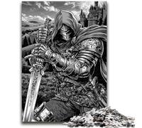 Puzzle 1000 pièces pour Adolescents Chevalier Noir et Blanc Jouet éducatif intellectuel décompressant Cadeaux du Père Noël Secret 26x38cm