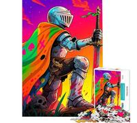 Puzzle 1000 pièces pour Adolescents Chevalier psychédélique avec épée et crâne Activités Amusantes à la Maison améliore la mémoire Jeu Pratique Convient aux 14 Ans et Plus (38x52cm)