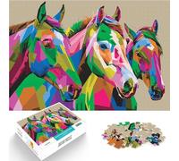 Puzzle 1000 pièces pour Adolescents Chevaux colorés dans Le Pop Art Casse-tête Décoration Murale, Cadeaux Uniques pour Anniversaire et Noël 75x50cm