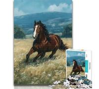 Puzzle 1000 pièces pour Adolescents Chevaux dans Les prairies, Jouet éducatif et décompressant, idéal comme Cadeau, 26x38cm