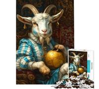 Puzzle 1000 pièces pour Adolescents Chèvre Royale avec Ballon de Football doré Stimule Le Cerveau Décoration intérieure Jeu Pratique à partir de 14 Ans (38x26cm)