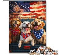Puzzle 1000 pièces pour Adolescents, Chien Drapeau américain, Jeu Stimulant et Familial avec des pièces de Formes aléatoires entièrement emboîtables (Taille 26x38cm)
