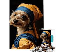 Puzzle 1000 pièces pour Adolescents Chien et Jeune Fille à la Perle Jeu éducatif et intellectuel Cadeau d'anniversaire Apprentissage et éducation (Dimensions 38x52cm)