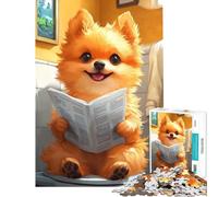 Puzzle 1000 pièces pour Adolescents Chien Poméranien Mignon lisant Le Journal Idée Cadeau Amusante pour Un Anniversaire Noël Activités familiales Anti-Stress Convient aux 14 Ans et Plus 50x75cm