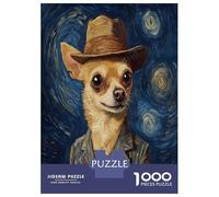 Puzzle 1000 Pièces pour Adolescents Chihuahua in Starry Night Puzzle Adulte - Jeu De Construction - Difficile - Cadeau Unique pour Anniversaire Et Noël 38x26cm/1000pcs