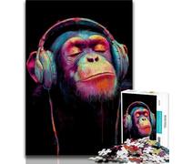 Puzzle 1000 pièces pour Adolescents Chimpanzé Portant Un Casque Puzzles pour Adolescents avec Affiche Assortie et Feuille de Questions pour Les 14 Ans et Plus 38x26cm