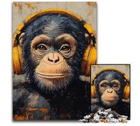 Puzzle 1000 pièces pour Adolescents Chimpanzés écoutant de l'anglais Puzzles en Carton Cadeau de Vacances idéal pour Noël, Halloween, Pâques, Nouvel an 26X38CM