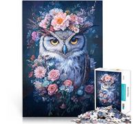 Puzzle 1000 pièces pour Adolescents Chouette avec Couronne de Fleurs Casse-tête pour est idéal comme Cadeau pour Toute la Famille 52x38cm