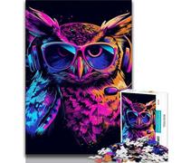 Puzzle 1000 pièces pour Adolescents Chouette avec Lunettes de Soleil, 1000 pièces, Divertissement Familial avec Affiche et fiche de Questions-réponses (Taille 75x50cm)