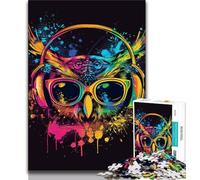 Puzzle 1000 pièces pour Adolescents Chouette avec Lunettes de Soleil Jeu éducatif pour Anniversaire Noël et Plus de 14 Ans (26x38cm)