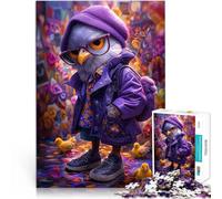 Puzzle 1000 pièces pour Adolescents Chouette Cool en Tenue Violette Soulagement du Stress Excellent Cadeau pour Les Jeux 52x38cm