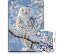 Puzzle 1000 pièces pour Adolescents - Chouette des neiges perchée sur Une Branche enneigée - Idéal pour des Moments de détente - Découpe de Haute précision - Dimensions:38x26cm