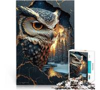 Puzzle 1000 pièces pour Adolescents Chouette dorée dans la forêt d'hiver Jeux Amusants est idéal comme Cadeau pour Toute la Famille 52x38cm