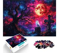 Puzzle 1000 pièces pour Adolescents Chouette sous la Lune de Sang Cadeaux de Jeux stimulants Cadeau Amusant 52x38cm