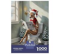Puzzle 1000 Pièces Pour Adolescents Christmas Deer Reading Newspaper on Toilet Puzzles Pour Adultes, Jouets Anti-stress, Décoration Intérieure, Cadeaux D'anniversaire Et Cadeaux Uniques 70x50cm/1000pc