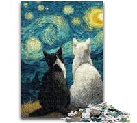 Puzzle 1000 pièces pour Adolescents, Ciel étoilé, Chat Noir et Blanc, Jeu Stimulant et éducatif en Famille pour Anniversaire et Noël, 26x38cm