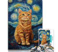 Puzzle 1000 pièces pour Adolescents, Ciel Nocturne, Chat Orange, Jeu Familial Anti-Stress, défi Difficile, renforce l'amour Entre Couples (38x26cm)