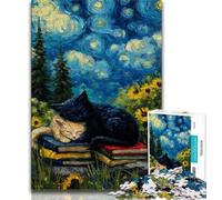 Puzzle 1000 pièces pour Adolescents Ciel Nocturne Le Chat de Night Sky, Jeu intellectuel, Chaque pièce est Unique - Jeu Familial Stimulant et Amusant Convient aux Enfants de 14 Ans et Plus 38x26cm