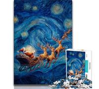Puzzle 1000 pièces pour Adolescents Ciel Nocturne Père Noël 1000 pièces Jeu Familial Anti-Stress défi Difficile Cadeaux Secrets du Père Noël (26x38cm)