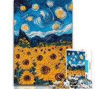 Puzzle 1000 pièces pour Adolescents Ciel Nocturne Tournesols la Nuit 1000 pièces pour Adolescents, Staycation Kill Time avec Affiche Assortie et fiche de Questions (Taille 38x26cm)
