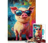 Puzzle 1000 pièces pour Adolescents Cochon Chic en Lunettes de Soleil Découpe Nette Activité Manuelle Exercice Mental Amusant Temps de détente Jeu Activité d'anniversaire (50x75cm)