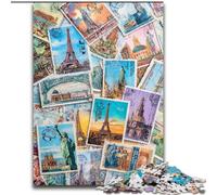 Puzzle 1000 pièces pour Adolescents, Collage de Timbres de Paris, Jeu intellectuel éléphant, Cadeau d'anniversaire, décoration Murale pour Les 14 Ans et Plus (Taille 50x75cm)