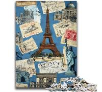 Puzzle 1000 pièces pour Adolescents, Collage de Timbres de Paris, pour Les 14 Ans et Plus, Jeu de Quiz, activités Amusantes à la Maison, Cadeau d'anniversaire, Cadeaux de Voyage 50x75cm