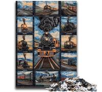 Puzzle 1000 pièces pour Adolescents, Collage de Trains, Puzzle 1000 pièces, avec Affiche et fiche de Questions-réponses pour Les 14 Ans et Plus (75x50cm)