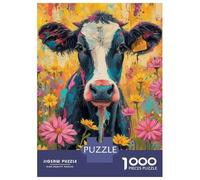 Puzzle 1000 Pièces pour Adolescents Colorful Cow Art Print Puzzle Adulte Jeu Familial Difficile Difficile Cadeau d'anniversaire Unique 52x38cm/1000pcs