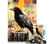 Puzzle 1000 pièces pour Adolescents,Corbeau Noir sur Fond Abstrait,découpe précise,Jeu d'exercice cérébral,détente et Divertissement pour Un Anniversaire (38x52cm)